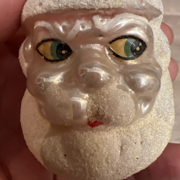 Antique Blown Glass Large SANTA HEAD Blue Eyes Mercury Christmas Ornament German - Picture 7 of 10